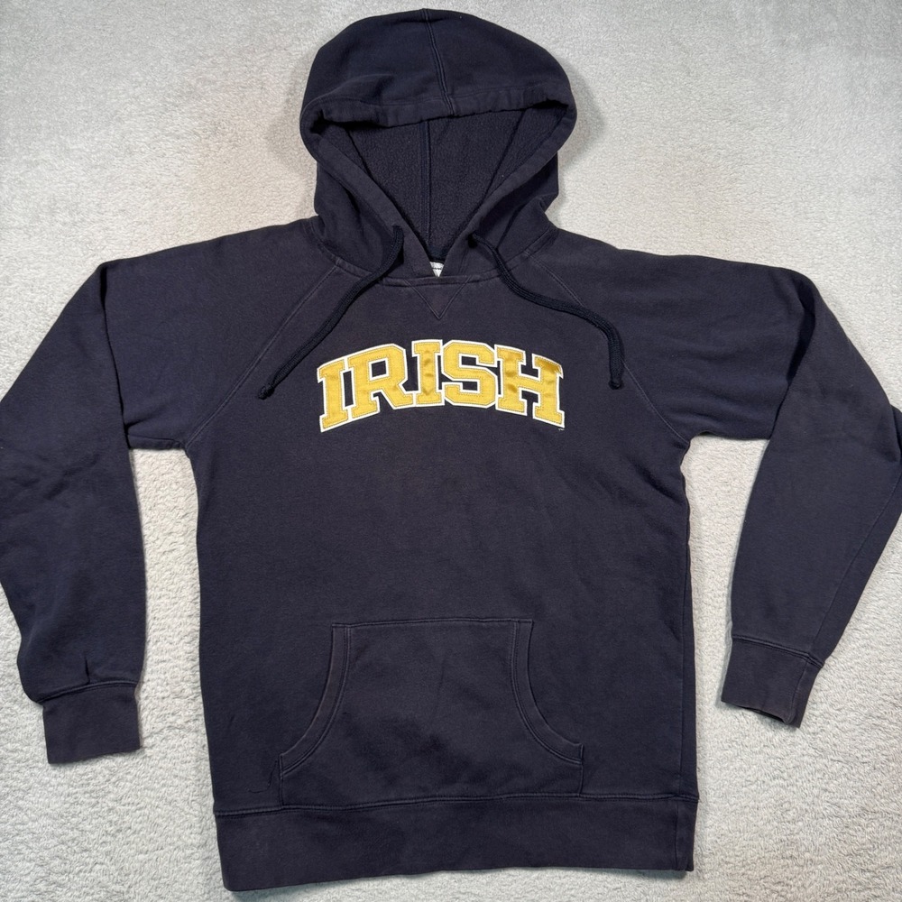 Vintage Y2K Champion Notre Dame Irish Hoodie Womens M Navy Blue Stitched Letters